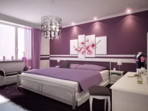 Desain Kamar Monokrom Ungu yang Elegan