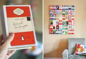 Hiasan dinding ruang tamu Menggunakan Kartu Pos dan Sampul Buku Artistik