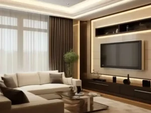 Display TV dengan Sofa L Shape