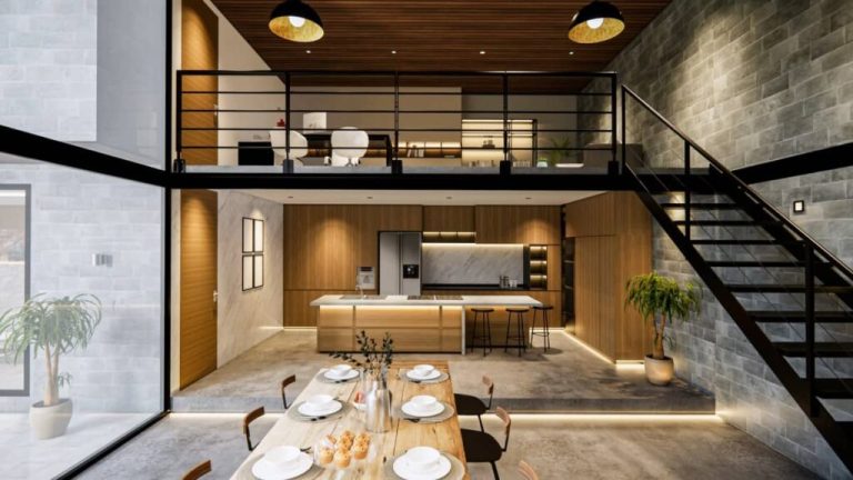 desain rumah lantai industrialis